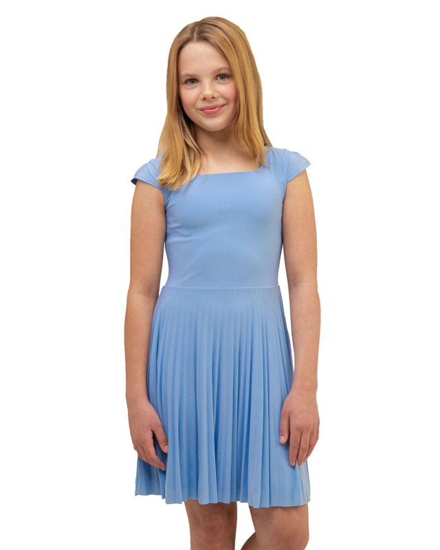 Girl's Cap-Sleeve Pleated Dress, Size 14-